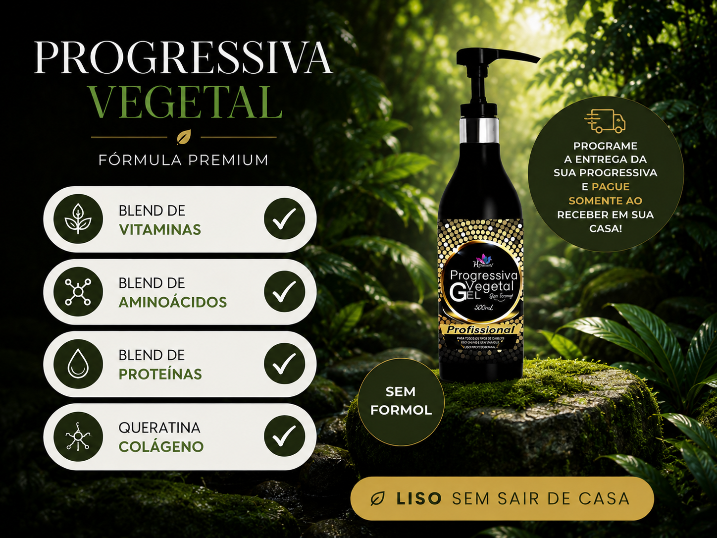 Mulher com cabelo liso e brilhoso após usar a Progressiva Havana