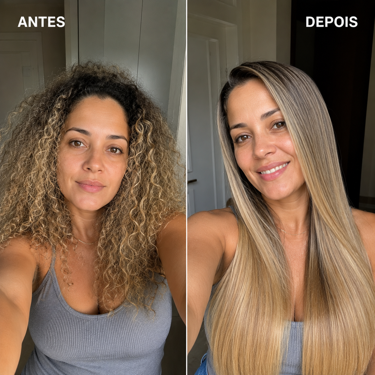 Resultado da cliente Leisa com cabelo liso e sedoso
